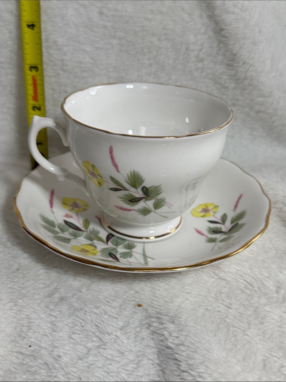 Vintage Royal Vale Teacup and Saucer Set - Yellow Wildflowers 9922